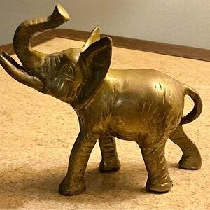 Vintage Brass Elephant Figurine With Trunk Raised For Good Luck